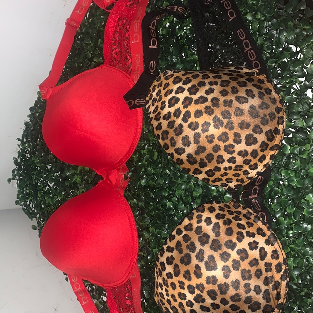 Two size 34DD Bebe Bra’s. One red and one animal print. BN